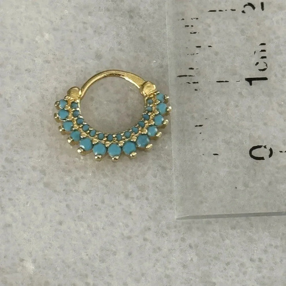 Gold Turquoise Crystal Conch Daith Tragus Cartilage Hoop Earring Brand New - Picture 3 of 4